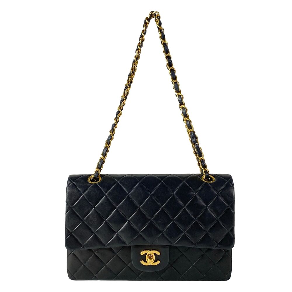 Chanel Double Flap Matelasse Shoulder Bag A01112 Black Gold